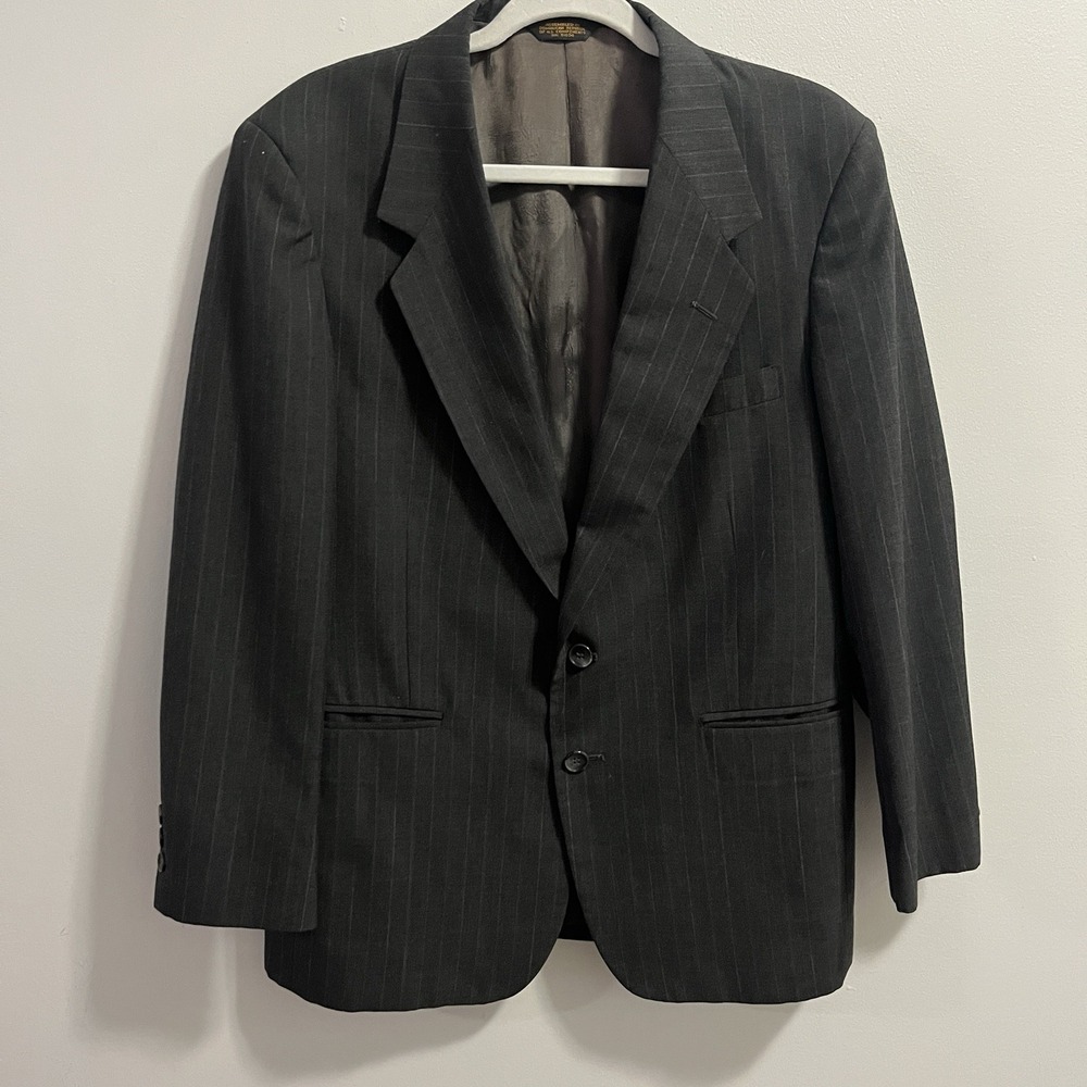 40S TownCraft Gray Pinstripe Suit Jacket Sport Coat Blazer Wool Blend